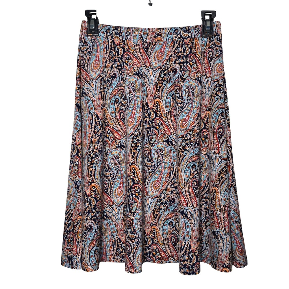 Gilli Womens Paisley A-Line Midi Skirt Multicolor Pull On Boho  SwingMade in USA